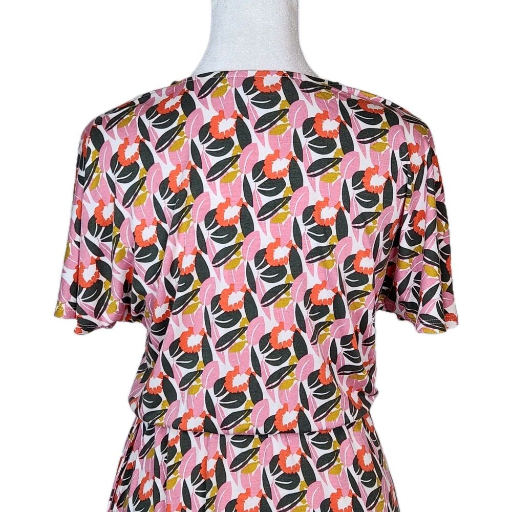 Boden Pink Pop Art Abstract Floral Flutter Sleeve Jersey Mini Dress 4P Coquette - Picture 8 of 14
